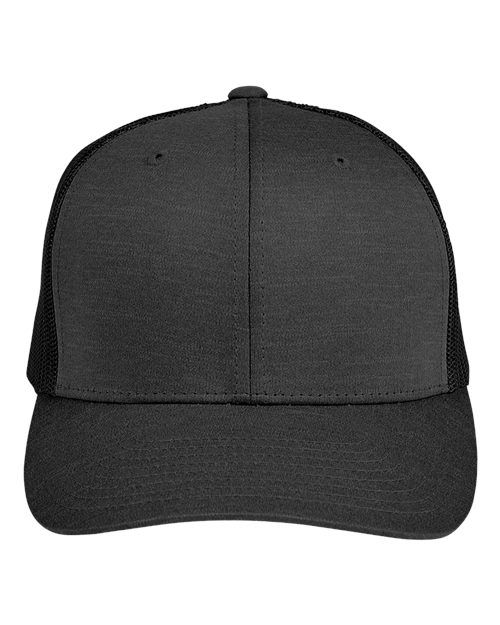 Team 365 TT802Y Youth Zone Sonic Heather Trucker Cap by Yupoong - Black Heather/ Black - front