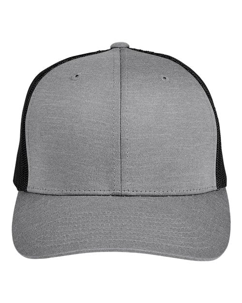 Team 365 TT802Y Youth Zone Sonic Heather Trucker Cap by Yupoong - Dark Grey Heather/ Black - front