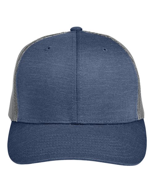 Team 365 TT802Y Youth Zone Sonic Heather Trucker Cap by Yupoong - Sport Dark Navy Heather/ Sport Graphite - front