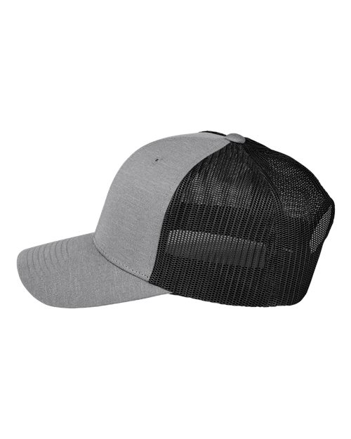 Team 365 TT802 Zone Sonic Heather Trucker Cap by Yupoong - Dark Grey Heather/ Black - side