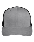 Team 365 TT802 Zone Sonic Heather Trucker Cap by Yupoong - Dark Grey Heather/ Black - front