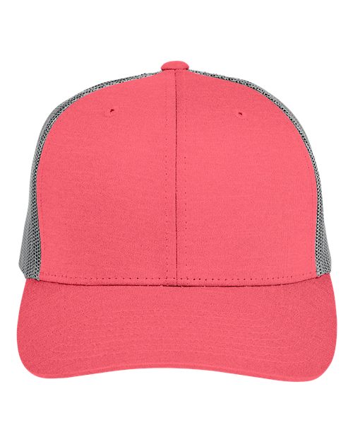 Team 365 TT802 Zone Sonic Heather Trucker Cap by Yupoong - Sport Red Heather/ Sport Graphite - front