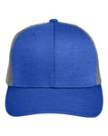 Team 365 TT802 Zone Sonic Heather Trucker Cap by Yupoong - Sport Royal Heather/ Sport Graphite - front