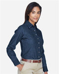Harriton M550W Women's Denim Shirt - Dark Denim - model side