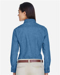 Harriton M550W Women's Denim Shirt - Light Denim - model back