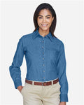 Harriton M550W Women's Denim Shirt - Light Denim - model front