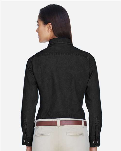 Harriton M550W Women's Denim Shirt - Washed Black - model back