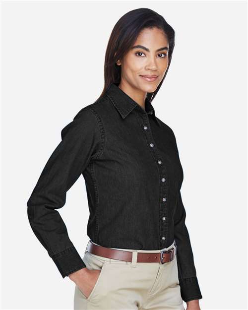 Harriton M550W Women's Denim Shirt - Washed Black - model side