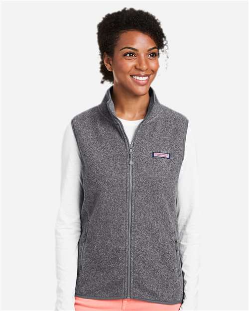 vineyard vines O001412 Women's Harbor Fleece Vest - Charcoal Heather - model front