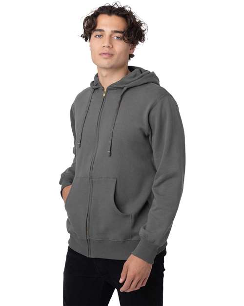econscious EC5650 Unisex Heritage Full-Zip Hooded Sweatshirt - Charcoal - model side