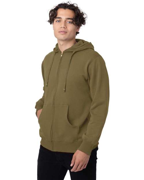 econscious EC5650 Unisex Heritage Full-Zip Hooded Sweatshirt - Jungle - model side