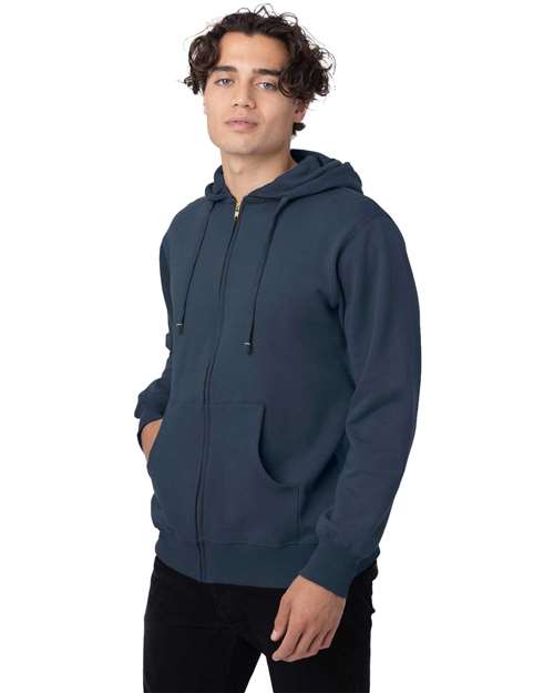 econscious EC5650 Unisex Heritage Full-Zip Hooded Sweatshirt - Pacific - model side