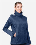 Marmot M15866 Women's PreCip Eco Packable Rain Jacket - Arctic Navy - model side