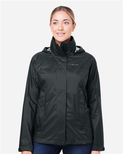 Marmot M15866 Women's PreCip Eco Packable Rain Jacket - Black - model front
