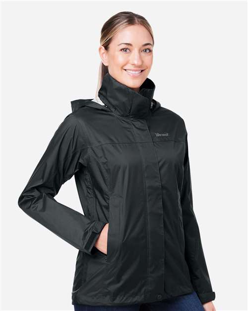 Marmot M15866 Women's PreCip Eco Packable Rain Jacket - Black - model side