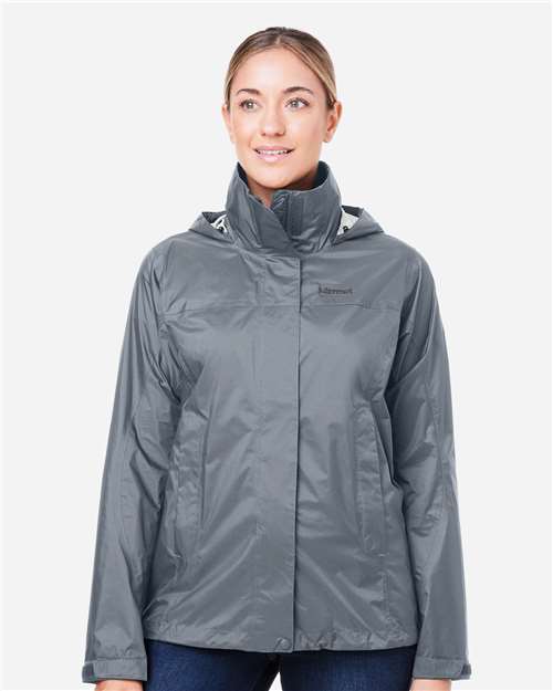 Marmot M15866 Women's PreCip Eco Packable Rain Jacket - Steel Onyx - model front