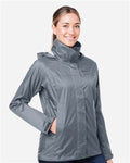 Marmot M15866 Women's PreCip Eco Packable Rain Jacket - Steel Onyx - model side