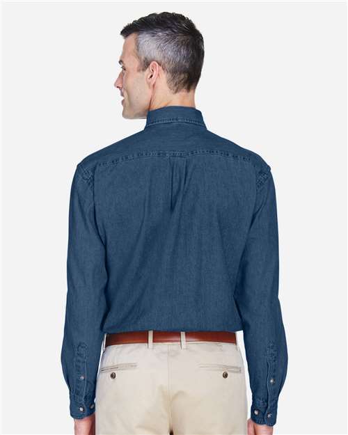 Harriton M550T Men's Tall Denim Shirt - Dark Denim - model back