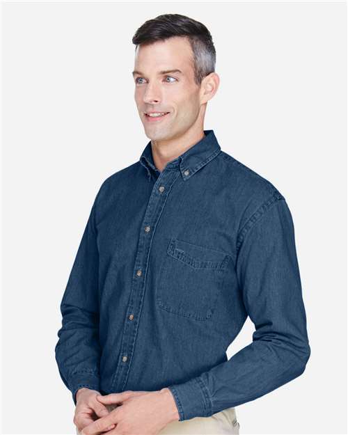 Harriton M550T Men's Tall Denim Shirt - Dark Denim - model side