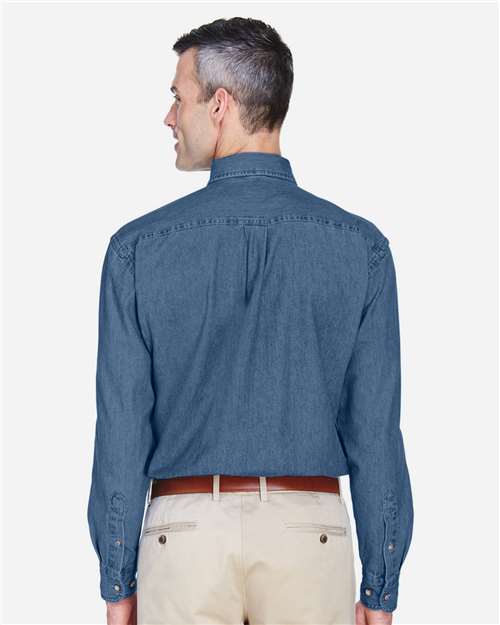 Harriton M550T Men's Tall Denim Shirt - Light Denim - model back