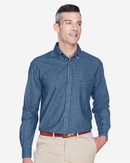 Harriton M550T Men's Tall Denim Shirt - Light Denim - model front