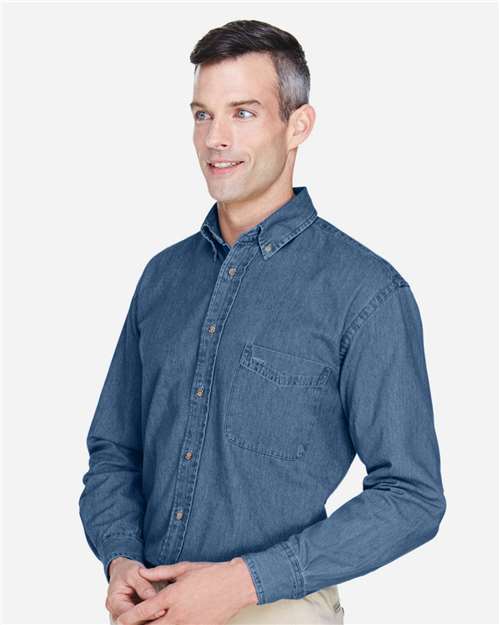 Harriton M550T Men's Tall Denim Shirt - Light Denim - model side