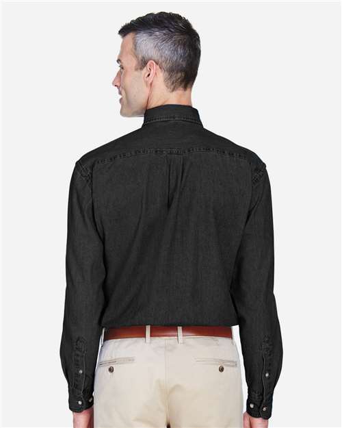 Harriton M550T Men's Tall Denim Shirt - Washed Black - model back