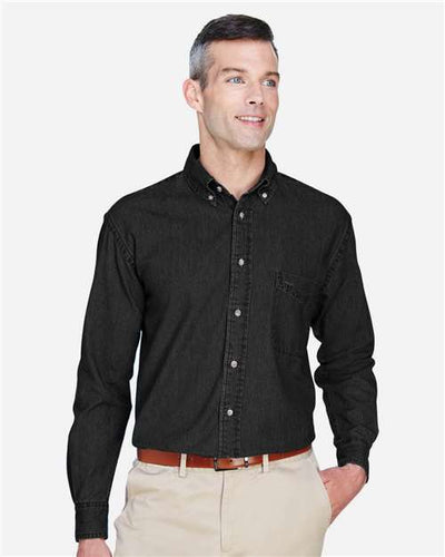 Harriton M550T Men's Tall Denim Shirt - Washed Black - model front