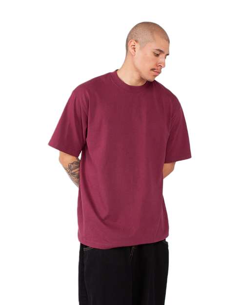 Shaka Wear SHMHSS Unisex Max Heavyweight T-Shirt - Burgundy - model side