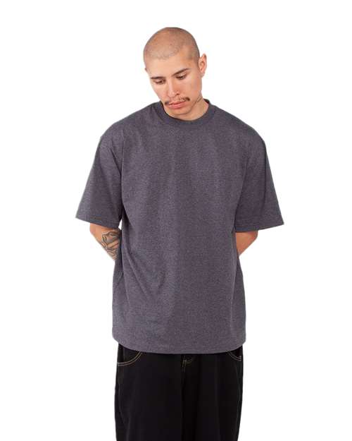 Shaka Wear SHMHSS Unisex Max Heavyweight T-Shirt - Charcoal Grey Heather - model side