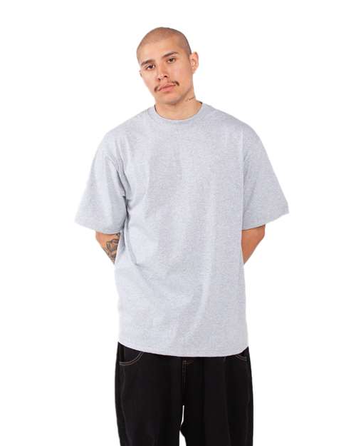Shaka Wear SHMHSS Unisex Max Heavyweight T-Shirt - Heather Grey - model side