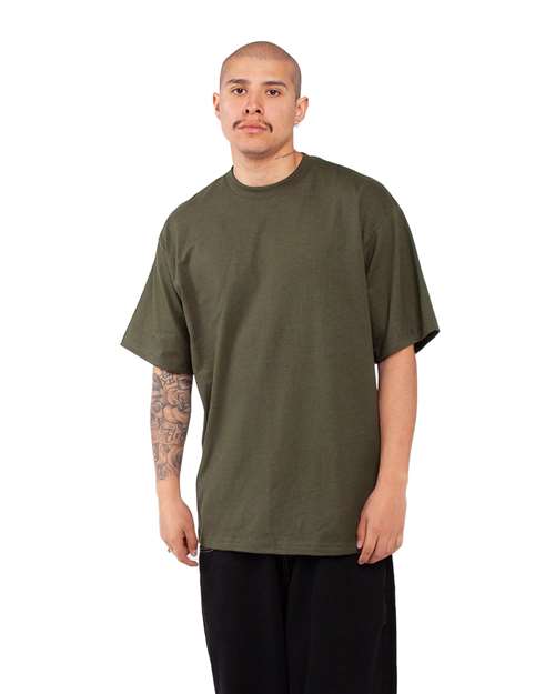 Shaka Wear SHMHSS Unisex Max Heavyweight T-Shirt - Hunter Green - model side