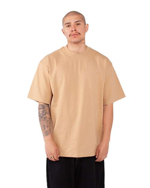 Shaka Wear SHMHSS Unisex Max Heavyweight T-Shirt - Khaki - model side