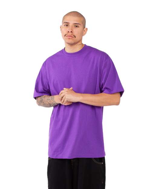 Shaka Wear SHMHSS Unisex Max Heavyweight T-Shirt - Purple - model side