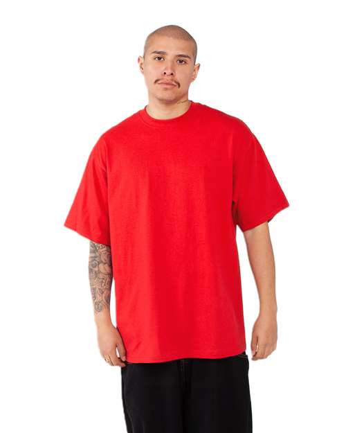 Shaka Wear SHMHSS Unisex Max Heavyweight T-Shirt - Red - model side