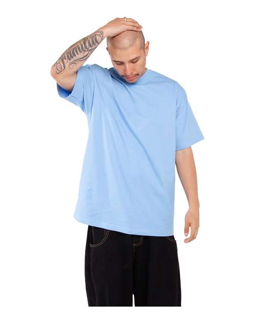 Shaka Wear SHMHSS Unisex Max Heavyweight T-Shirt - Sky Blue - model side