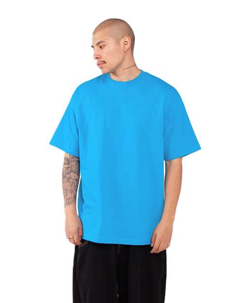 Shaka Wear SHMHSS Unisex Max Heavyweight T-Shirt - Turquoise - model side