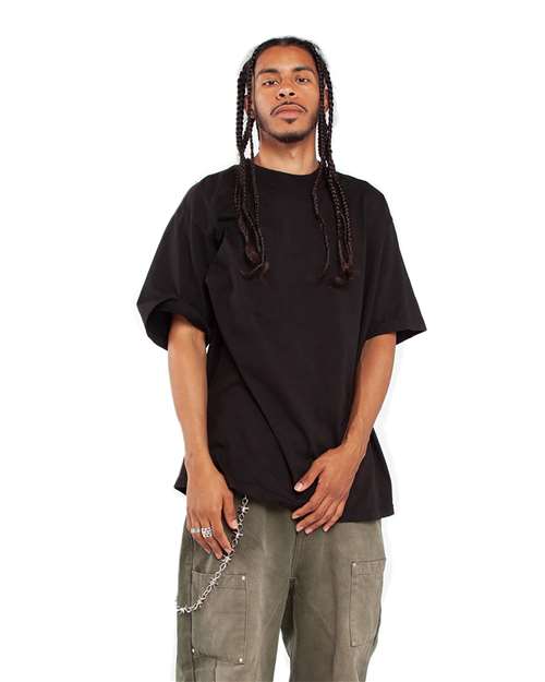 Shaka Wear SHGD Unisex Max Heavyweight Garment-Dyed T-Shirt - Black - model side