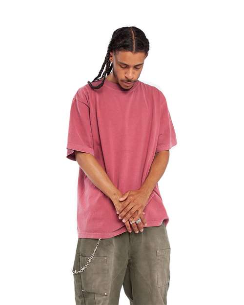 Shaka Wear SHGD Unisex Max Heavyweight Garment-Dyed T-Shirt - Clay Red - model side