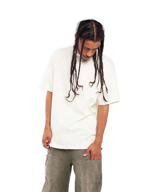 Shaka Wear SHGD Unisex Max Heavyweight Garment-Dyed T-Shirt - Cream - model side