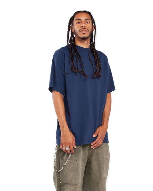 Shaka Wear SHGD Unisex Max Heavyweight Garment-Dyed T-Shirt - Midnight Navy - model side