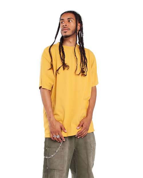 Shaka Wear SHGD Unisex Max Heavyweight Garment-Dyed T-Shirt - Mustard - model side