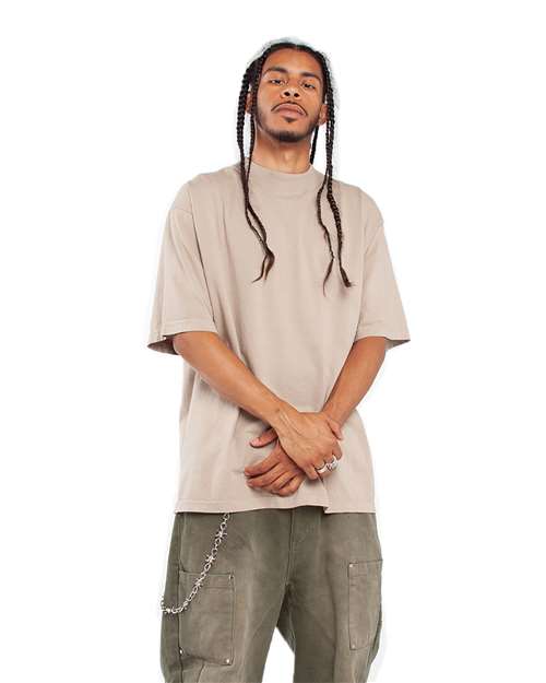 Shaka Wear SHGD Unisex Max Heavyweight Garment-Dyed T-Shirt - Oatmeal - model side