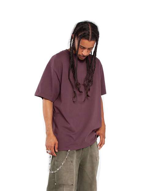 Shaka Wear SHGD Unisex Max Heavyweight Garment-Dyed T-Shirt - Wine - model side
