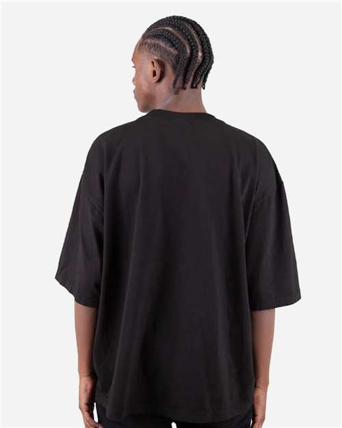 Shaka Wear SHGDD Unisex Max Heavyweight Garment-Dyed Drop Shoulder T-Shirt - Black - model back
