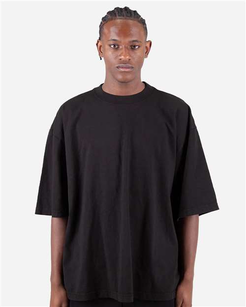 Shaka Wear SHGDD Unisex Max Heavyweight Garment-Dyed Drop Shoulder T-Shirt - Black - model front