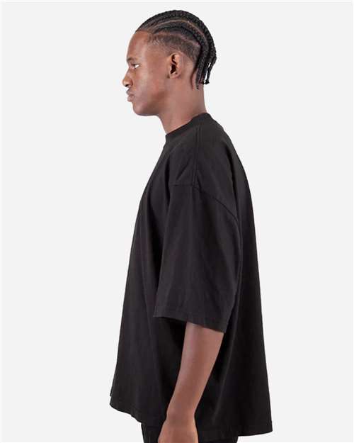 Shaka Wear SHGDD Unisex Max Heavyweight Garment-Dyed Drop Shoulder T-Shirt - Black - model side