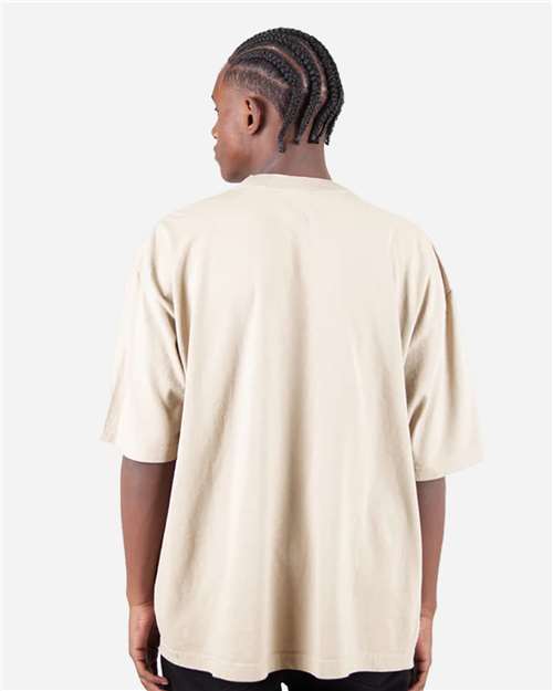Shaka Wear SHGDD Unisex Max Heavyweight Garment-Dyed Drop Shoulder T-Shirt - Cream - model back