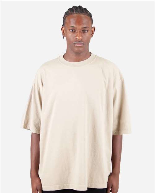 Shaka Wear SHGDD Unisex Max Heavyweight Garment-Dyed Drop Shoulder T-Shirt - Cream - model front