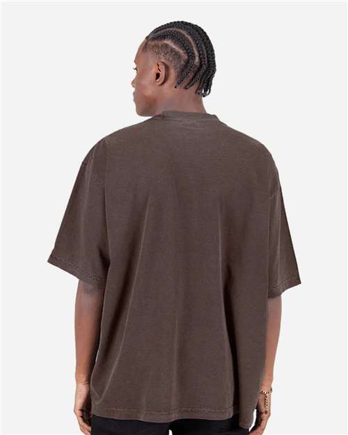 Shaka Wear SHGDD Unisex Max Heavyweight Garment-Dyed Drop Shoulder T-Shirt - Mocha - model back